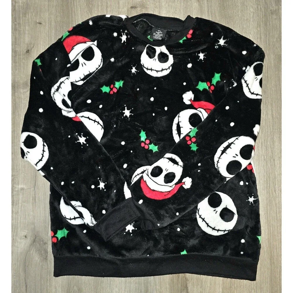 NBC Jack Skellington Plush Fleece Sweater Unisex L/XL - Disney Holiday Crewneck